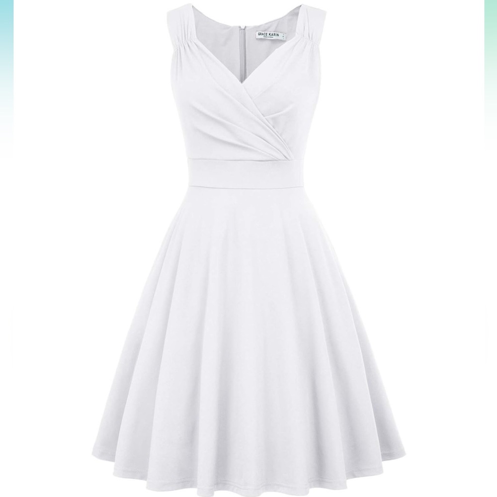 Grace Karin White Sleeveless Knee Length Dress - Picture 3 of 9